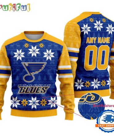 Nhl St. Louis Blues Hockey Snow Christmas Ugly Sweater