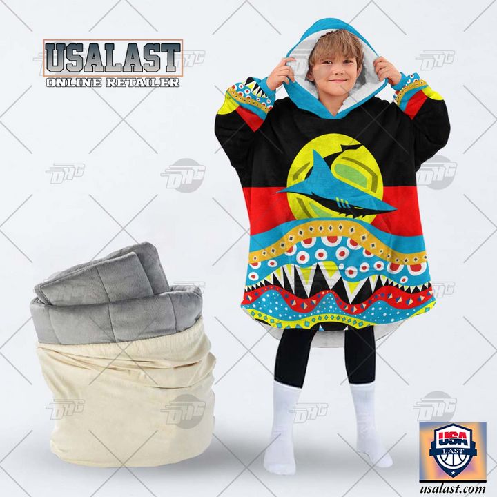 Nrl Cronulla-Sutherland Sharks Lover Aboriginal Flag Indigenous Blanket Hoodie Hoodie Blanket - Image 2