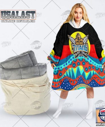 Nrl Gold Coast Titans Lover Aboriginal Flag Indigenous Blanket Hoodie Hoodie Blanket
