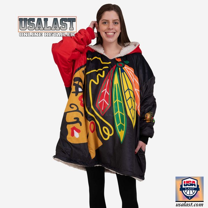 New Nhl Chicago Blackhawks Big Logo Blanket Hoodie Hoodie Blanket