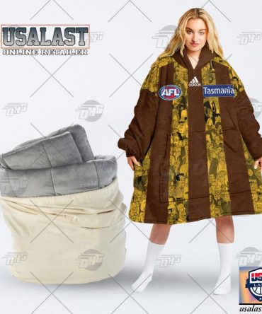 Personalised Afl Hawthorn Hawks Simpsons Family Blanket Hoodie Hoodie Blanket