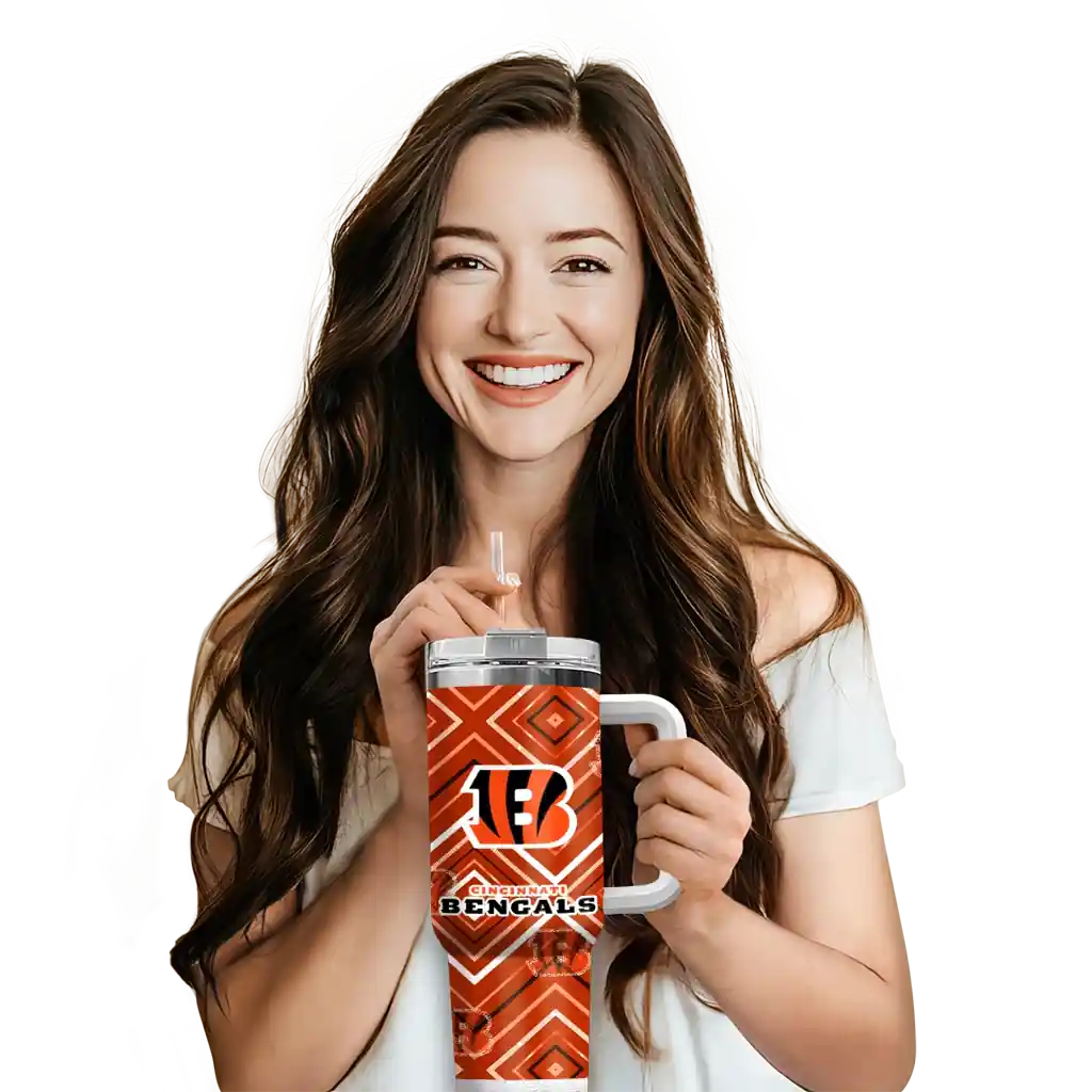 Personalized Cincinnati Bengals Bold Diamonds Orange 40Oz Tumbler, Stanley Cup Tumbler - Image 6