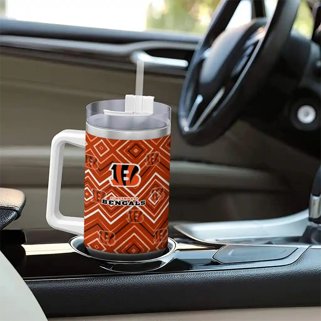 Personalized Cincinnati Bengals Bold Diamonds Orange 40Oz Tumbler, Stanley Cup Tumbler - Image 8