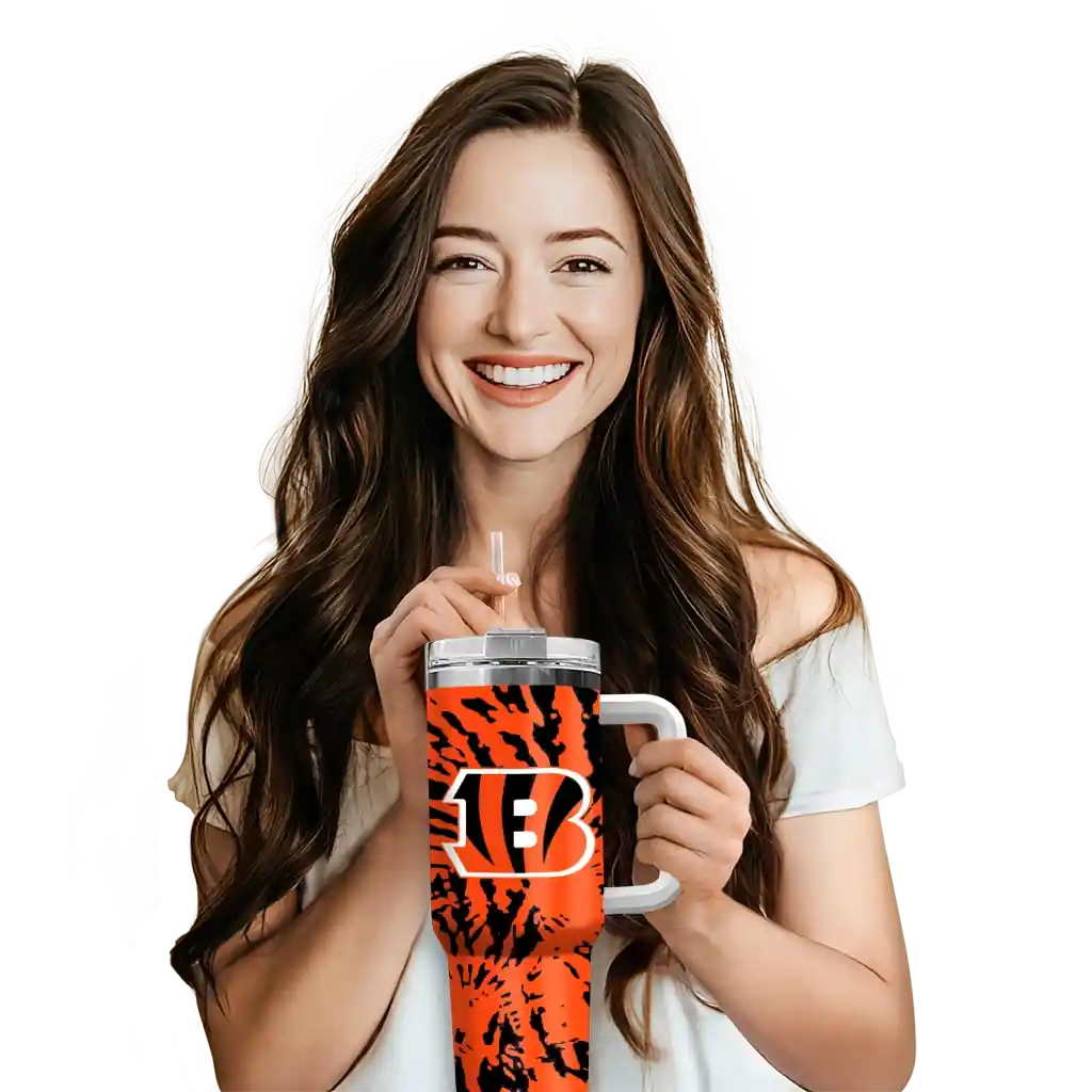 Personalized Cincinnati Bengals Burst Swirl Orange 40Oz Tumbler, Stanley Cup Tumbler - Image 6