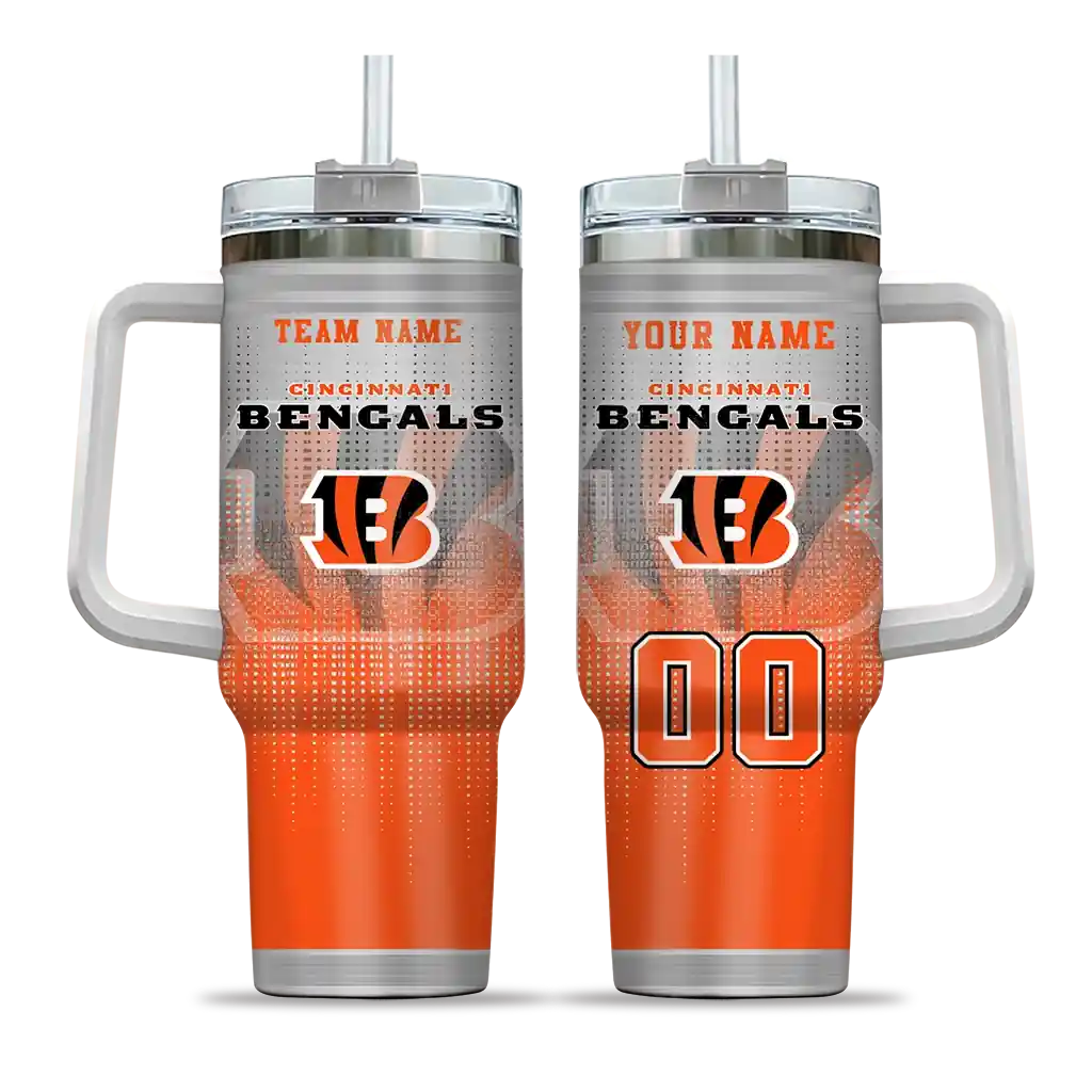 Personalized Cincinnati Bengals Gradient Dots Orange 40Oz Tumbler, Stanley Cup Tumbler