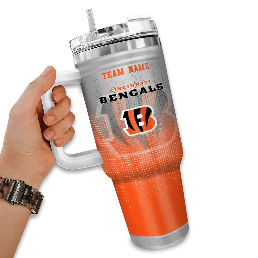 Personalized Cincinnati Bengals Gradient Dots Orange 40Oz Tumbler, Stanley Cup Tumbler - Image 2