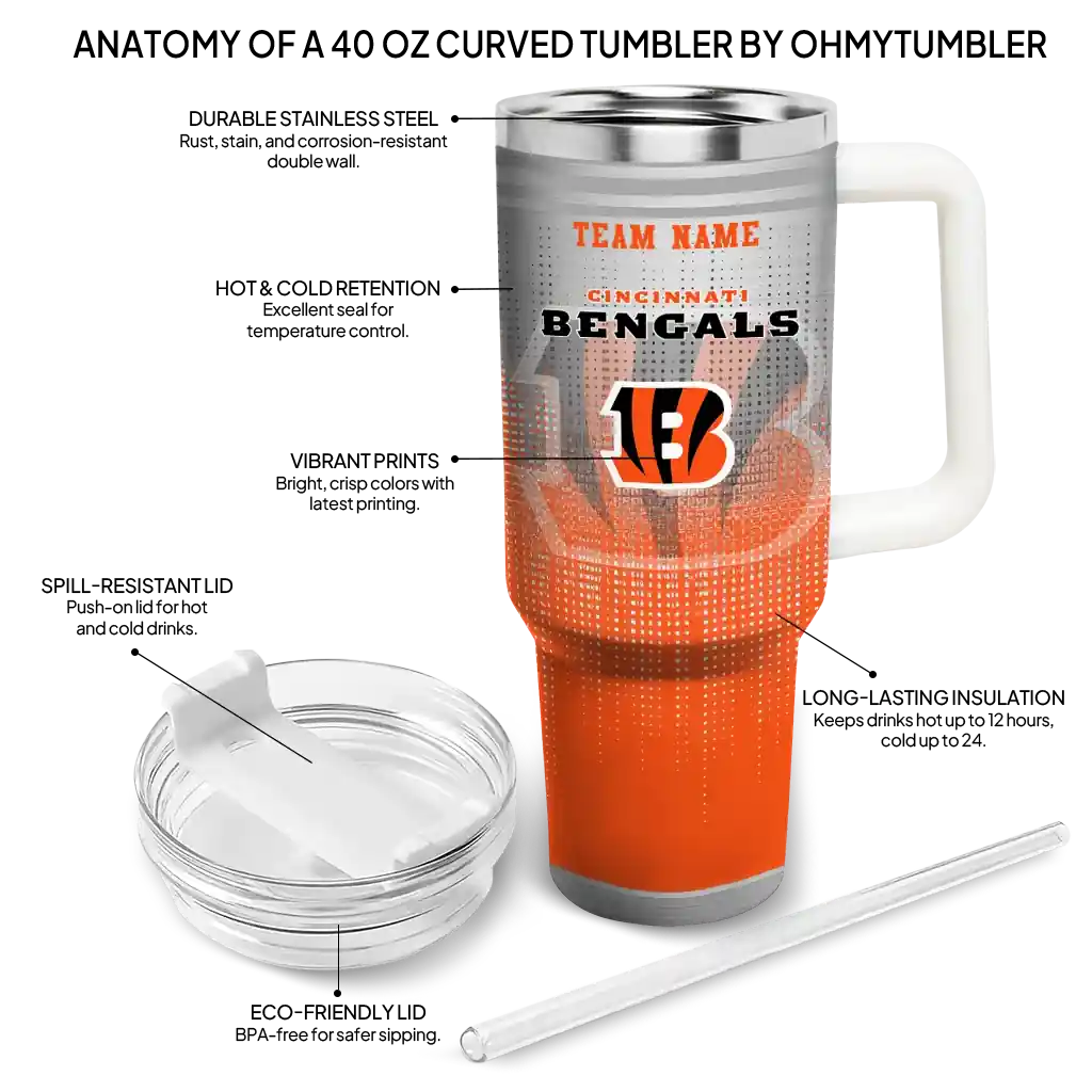 Personalized Cincinnati Bengals Gradient Dots Orange 40Oz Tumbler, Stanley Cup Tumbler - Image 5
