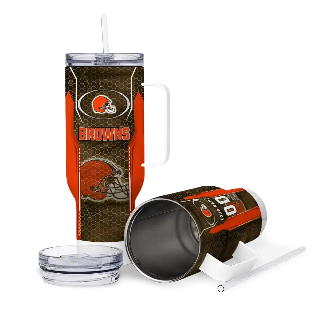 Personalized Cleveland Browns Hexagon Armor Brown 40Oz Tumbler, Stanley Cup Tumbler - Image 3