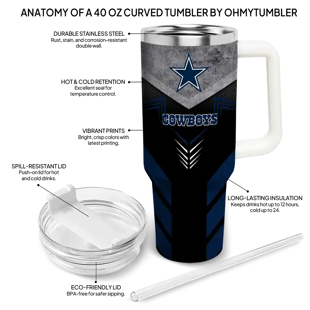Personalized Dallas Cowboys Arrow Armor Blue Black 40Oz Tumbler, Stanley Cup Tumbler - Image 5