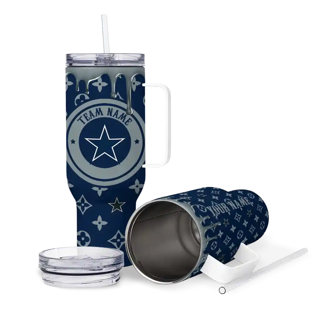 Personalized Dallas Cowboys Bullseye Drips Blue 40Oz Tumbler, Stanley Cup Tumbler - Image 3