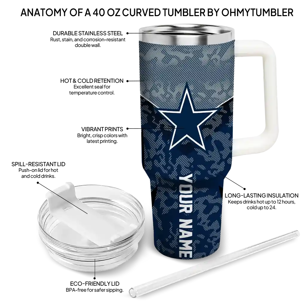 Personalized Dallas Cowboys Chevron Stripe Blue 40Oz Tumbler, Stanley Cup Tumbler - Image 5