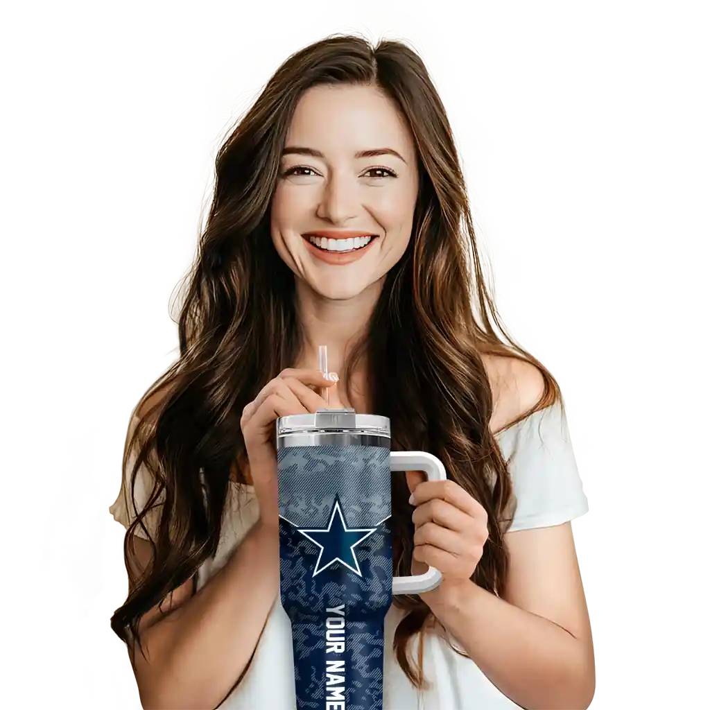 Personalized Dallas Cowboys Chevron Stripe Blue 40Oz Tumbler, Stanley Cup Tumbler - Image 6
