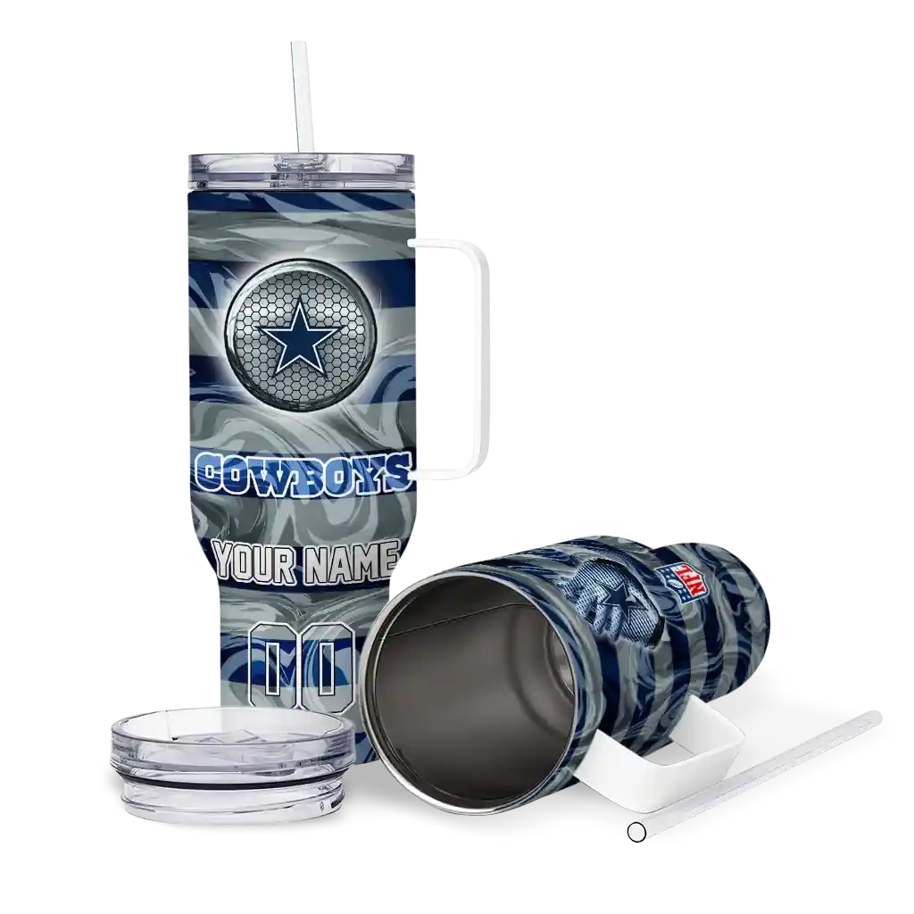 Personalized Dallas Cowboys Marbled Stripes Blue 40Oz Tumbler, Stanley Cup Tumbler - Image 3