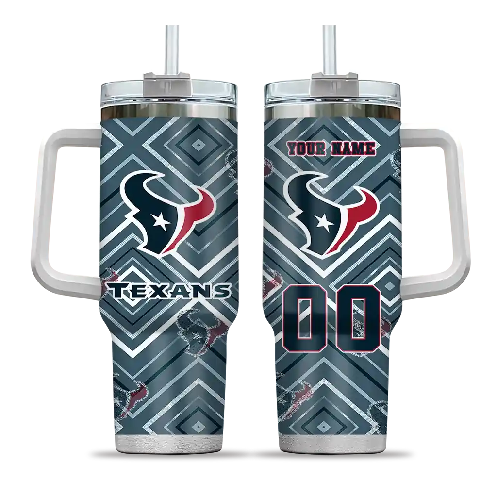 Personalized Houston Texans Bold Diamonds Blue 40Oz Tumbler, Stanley Cup Tumbler