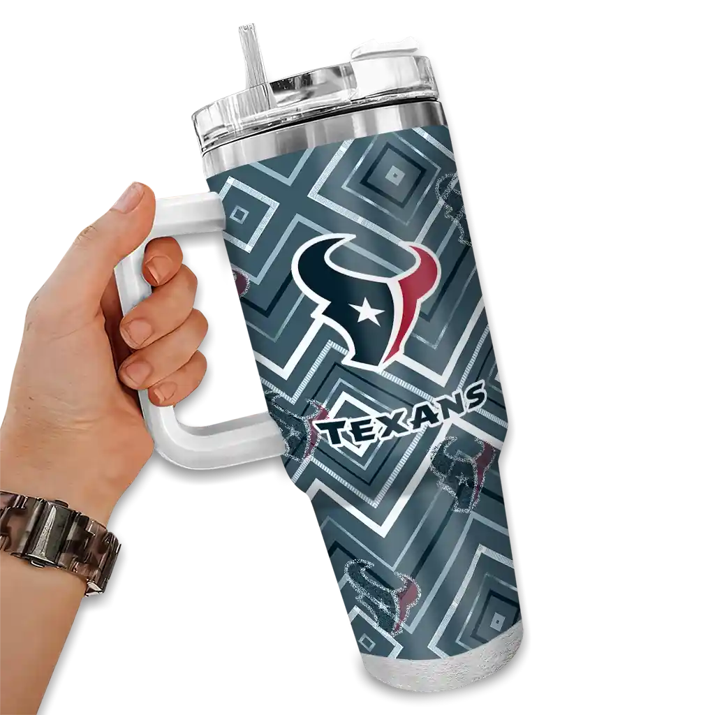 Personalized Houston Texans Bold Diamonds Blue 40Oz Tumbler, Stanley Cup Tumbler - Image 2