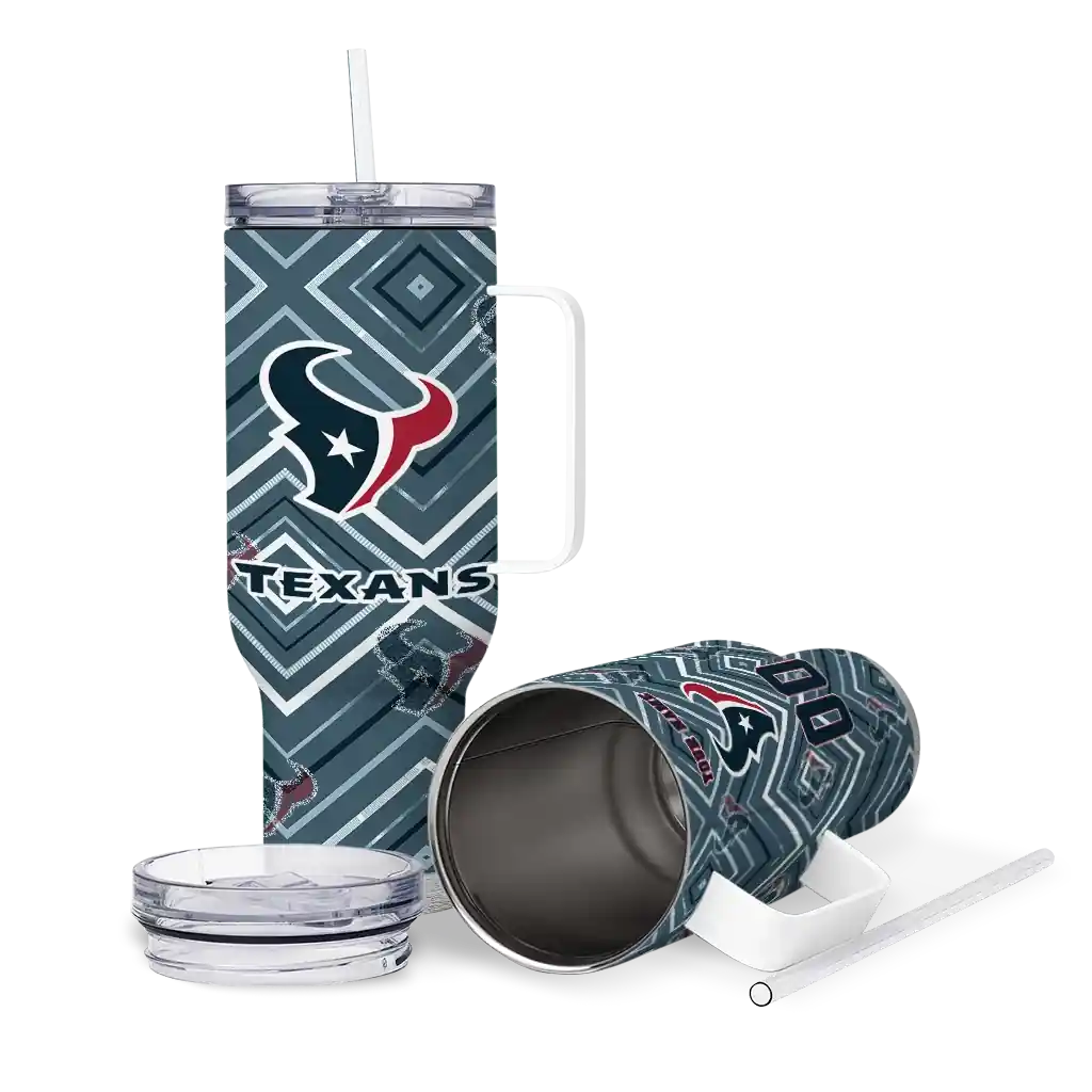 Personalized Houston Texans Bold Diamonds Blue 40Oz Tumbler, Stanley Cup Tumbler - Image 3