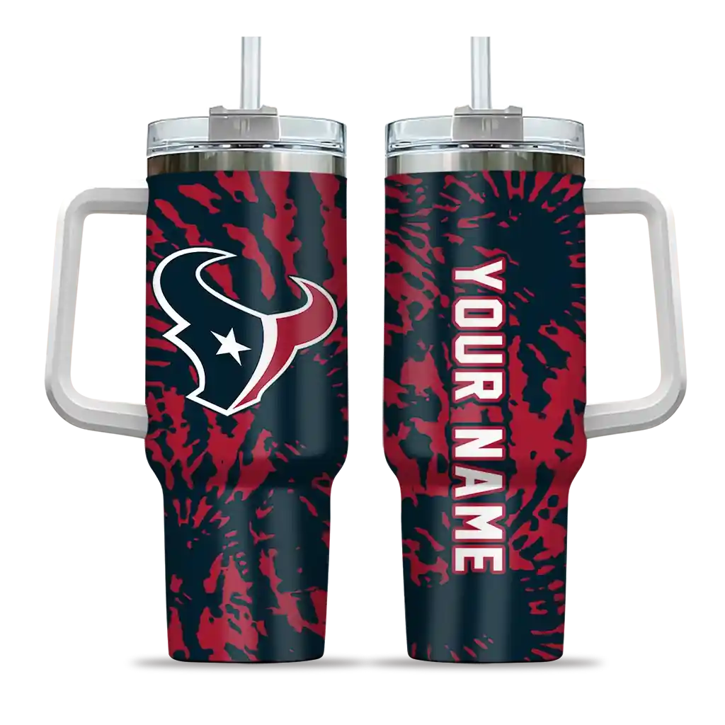 Personalized Houston Texans Burst Swirl Blue 40Oz Tumbler, Stanley Cup Tumbler