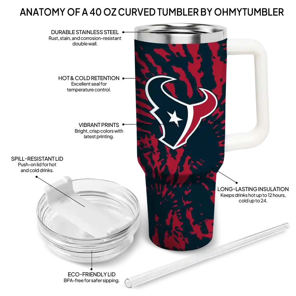 Personalized Houston Texans Burst Swirl Blue 40Oz Tumbler, Stanley Cup Tumbler - Image 5
