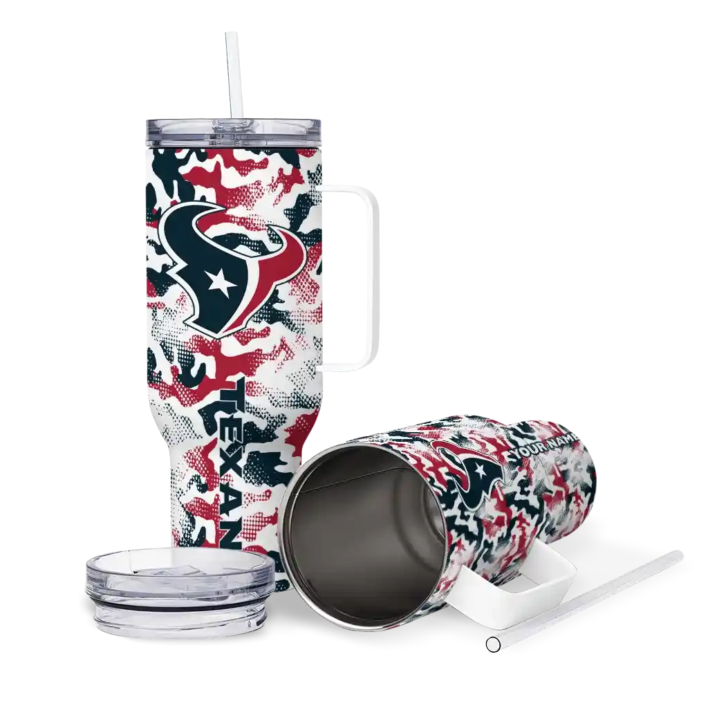 Personalized Houston Texans Camo Mashup Blue White 40Oz Tumbler, Stanley Cup Tumbler - Image 3