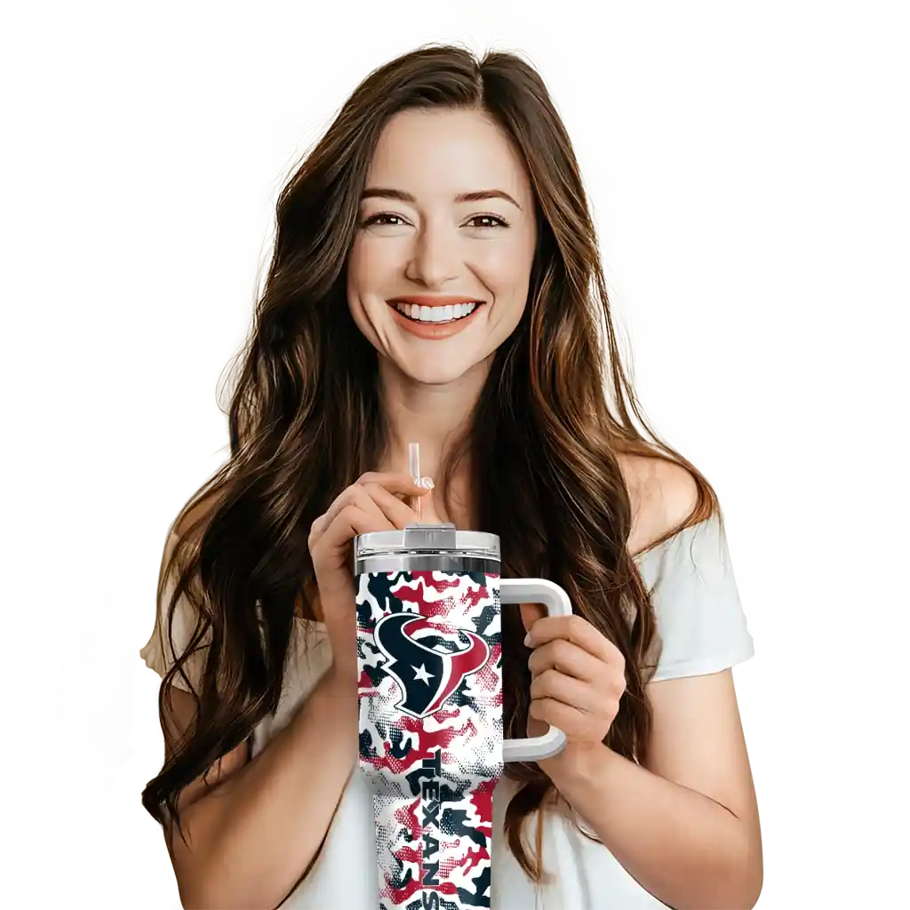 Personalized Houston Texans Camo Mashup Blue White 40Oz Tumbler, Stanley Cup Tumbler - Image 6