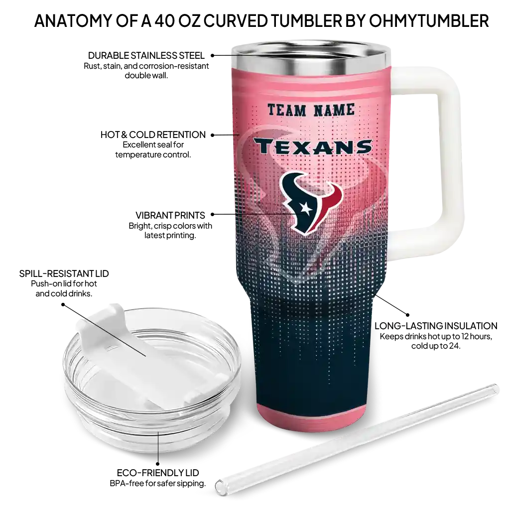 Personalized Houston Texans Gradient Dots Blue 40Oz Tumbler, Stanley Cup Tumbler - Image 5