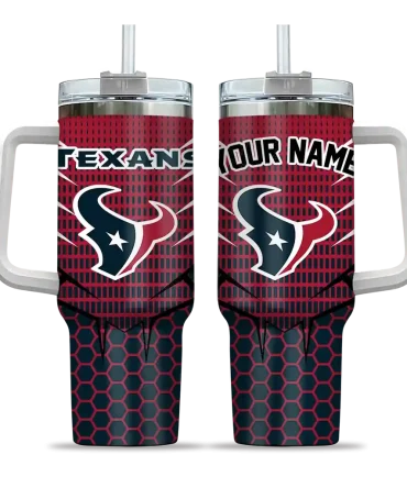 Personalized Houston Texans Hex Texture Blue 40Oz Tumbler, Stanley Cup Tumbler