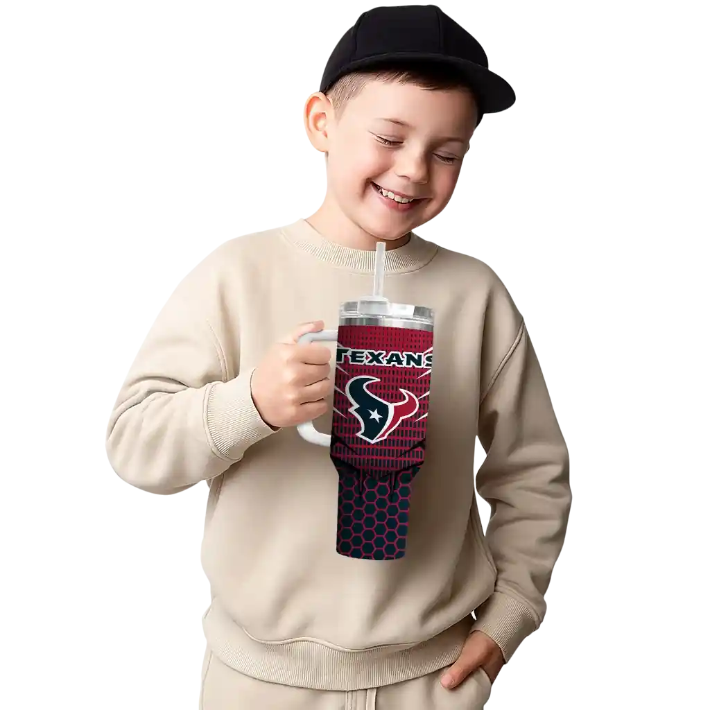 Personalized Houston Texans Hex Texture Blue 40Oz Tumbler, Stanley Cup Tumbler - Image 4