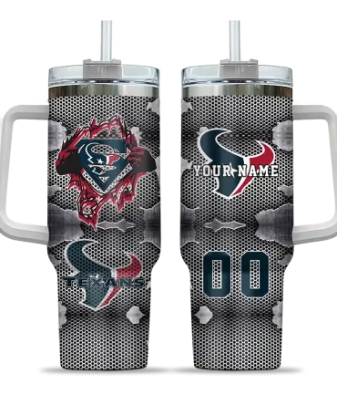Personalized Houston Texans Superman Shield Blue Gray 40Oz Tumbler, Stanley Cup Tumbler
