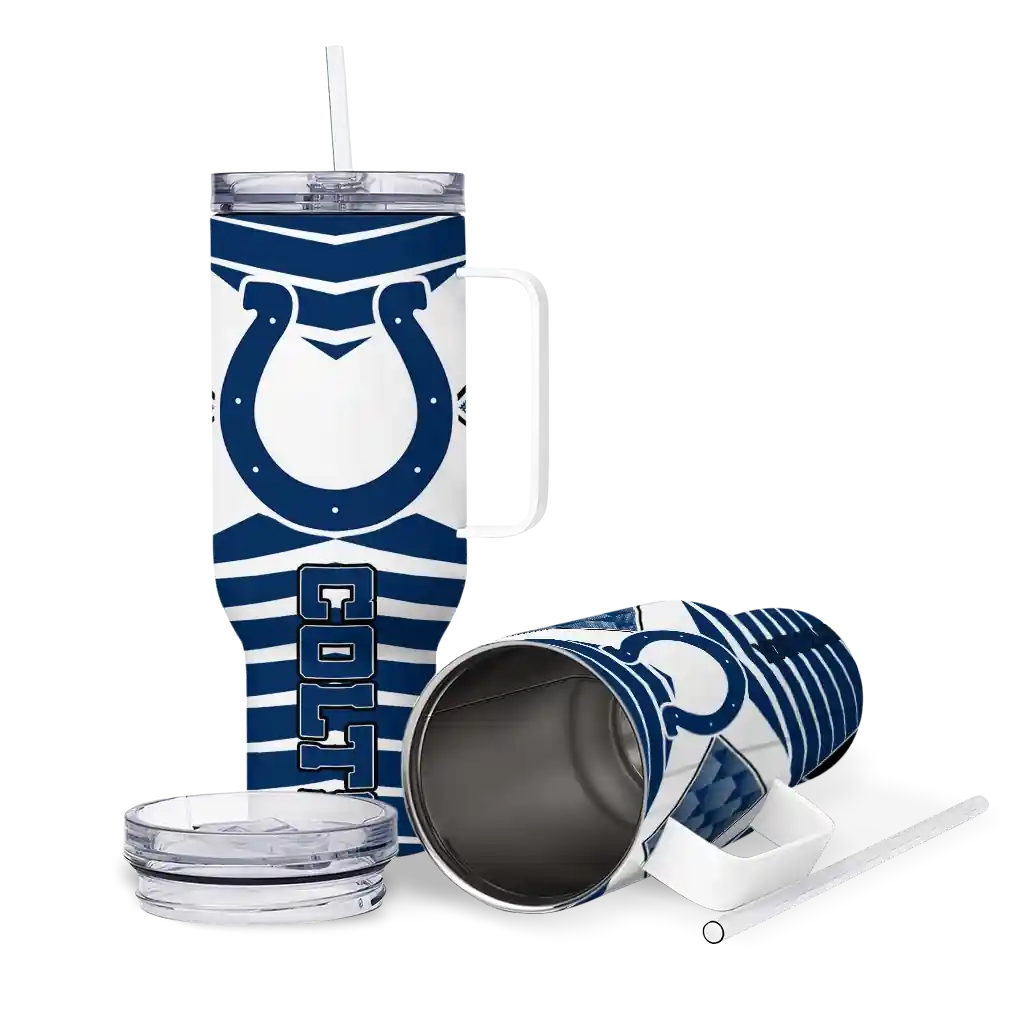 Personalized Indianapolis Colts Chevron Layers Blue 40Oz Tumbler, Stanley Cup Tumbler - Image 3