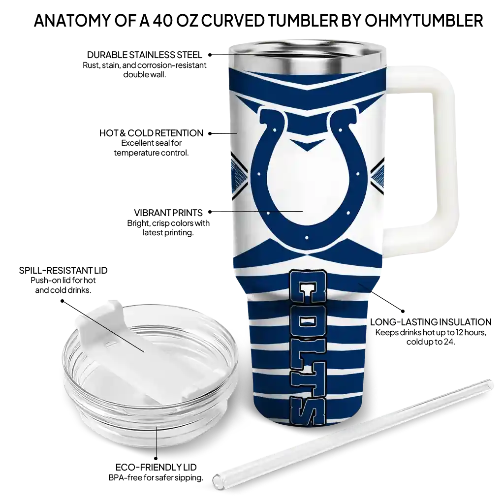 Personalized Indianapolis Colts Chevron Layers Blue 40Oz Tumbler, Stanley Cup Tumbler - Image 5