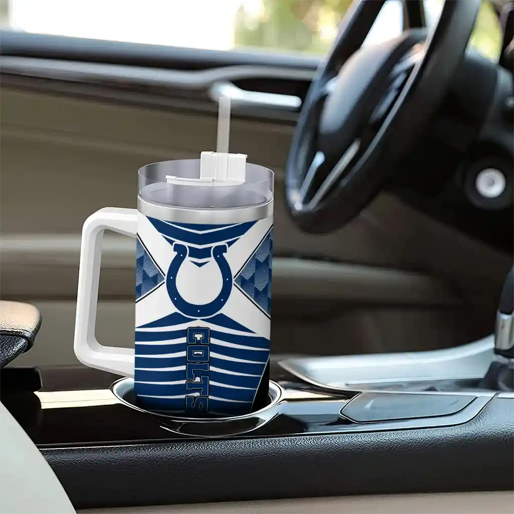 Personalized Indianapolis Colts Chevron Layers Blue 40Oz Tumbler, Stanley Cup Tumbler - Image 8