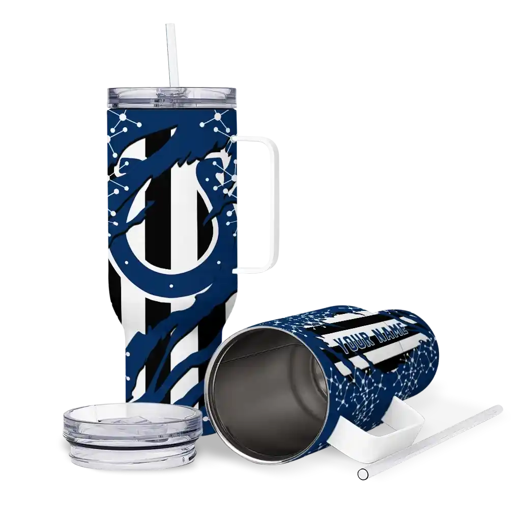 Personalized Indianapolis Colts Claw Cut Blue Black 40Oz Tumbler, Stanley Cup Tumbler - Image 3
