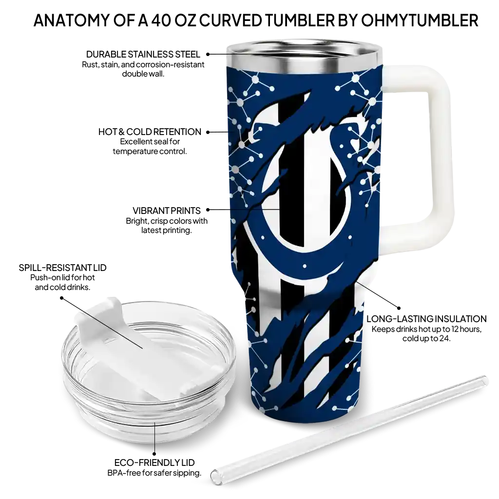 Personalized Indianapolis Colts Claw Cut Blue Black 40Oz Tumbler, Stanley Cup Tumbler - Image 5