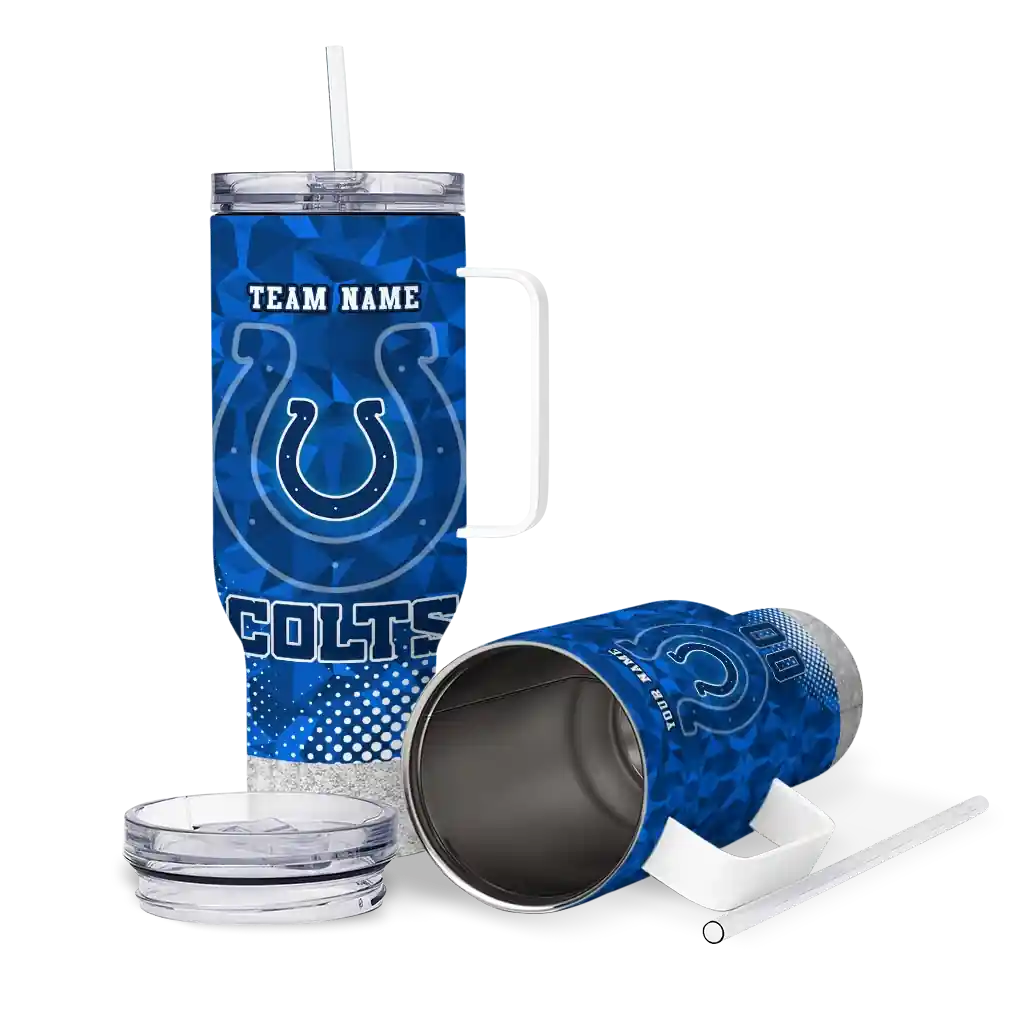 Personalized Indianapolis Colts Geometric Prism Blue 40Oz Tumbler, Stanley Cup Tumbler - Image 3
