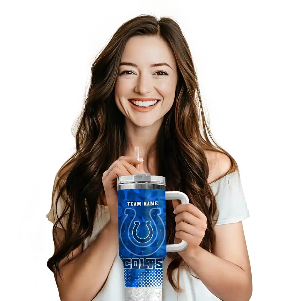 Personalized Indianapolis Colts Geometric Prism Blue 40Oz Tumbler, Stanley Cup Tumbler - Image 6