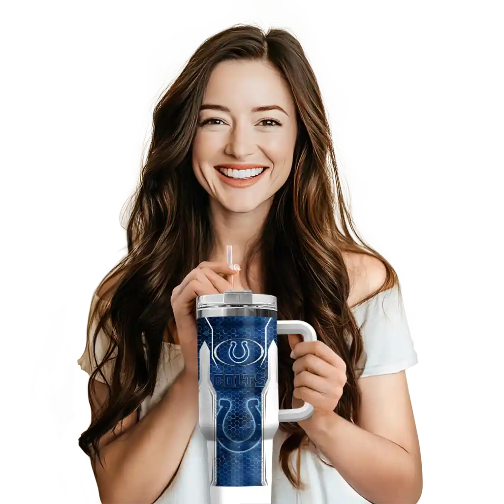 Personalized Indianapolis Colts Hexagon Armor Blue 40Oz Tumbler, Stanley Cup Tumbler - Image 6