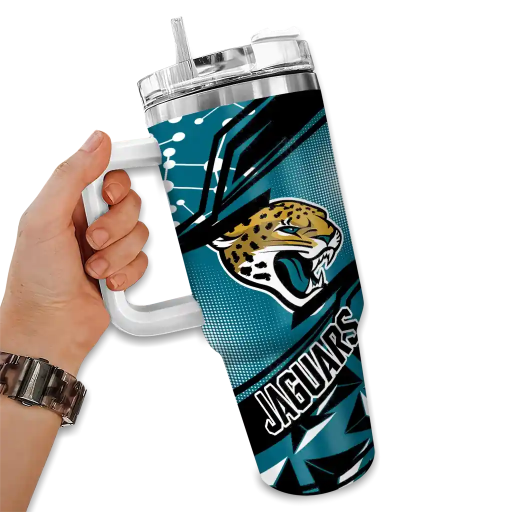 Personalized Jacksonville Jaguars Abstract Paths Teal 40Oz Tumbler, Stanley Cup Tumbler - Image 2