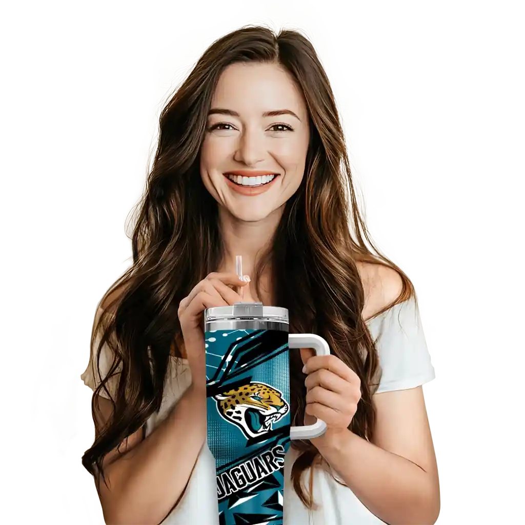 Personalized Jacksonville Jaguars Abstract Paths Teal 40Oz Tumbler, Stanley Cup Tumbler - Image 6