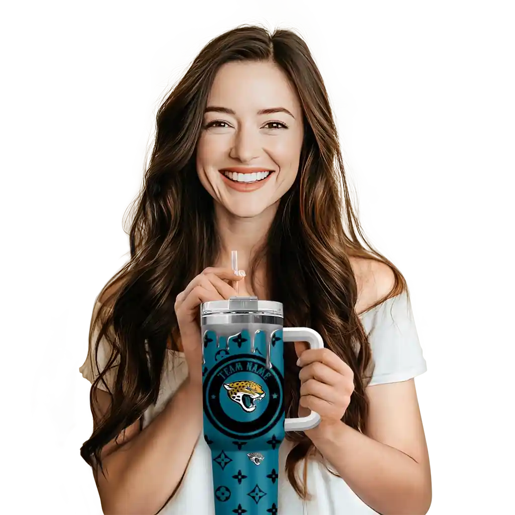 Personalized Jacksonville Jaguars Bullseye Drips Teal 40Oz Tumbler, Stanley Cup Tumbler - Image 6