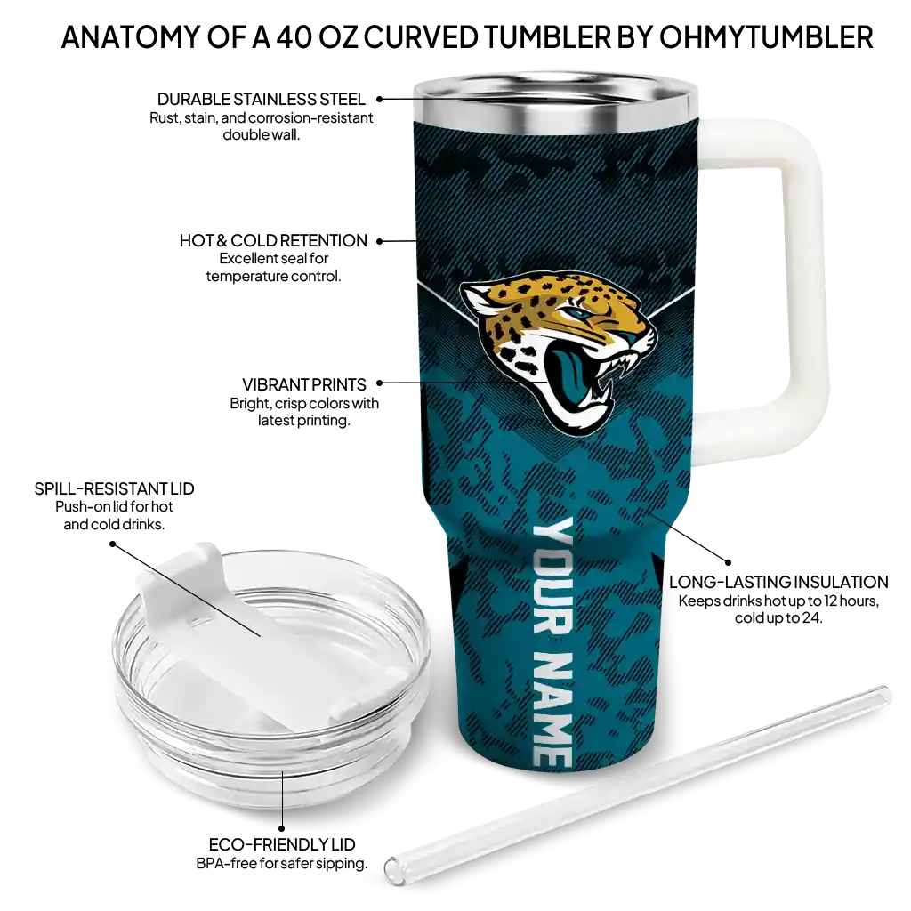 Personalized Jacksonville Jaguars Chevron Stripe Teal 40Oz Tumbler, Stanley Cup Tumbler - Image 5