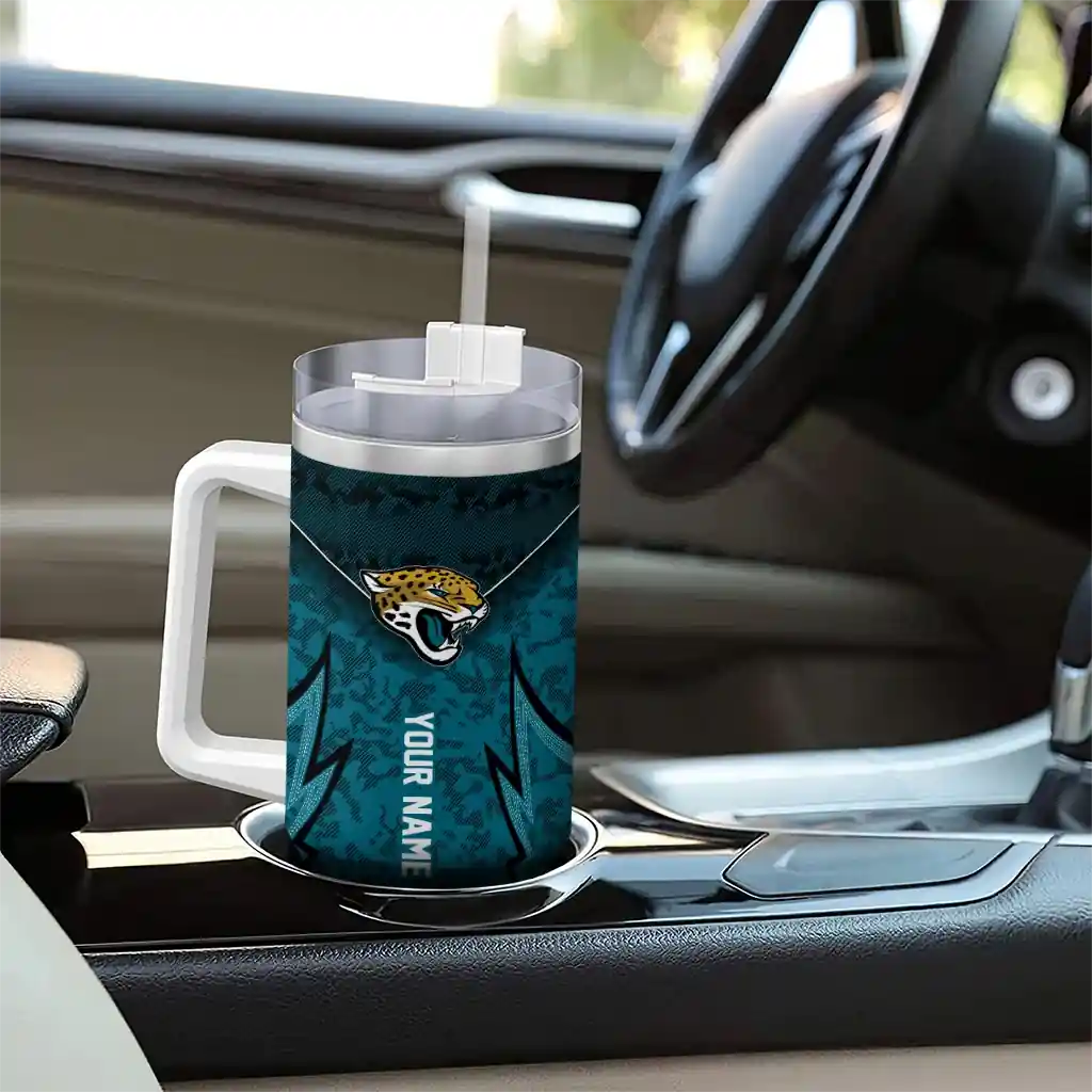 Personalized Jacksonville Jaguars Chevron Stripe Teal 40Oz Tumbler, Stanley Cup Tumbler - Image 8