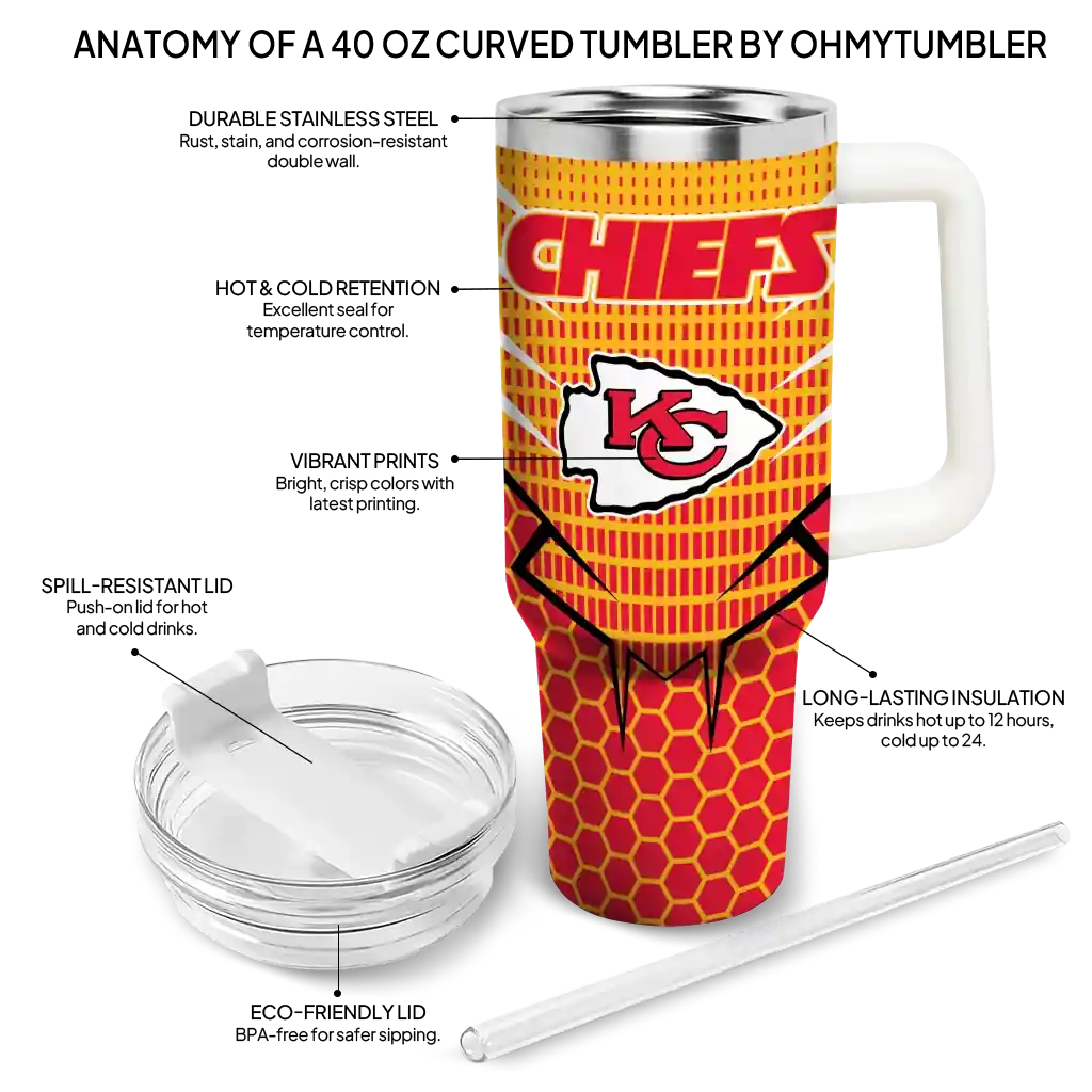 Personalized Kansas City Chiefs Hex Texture Red 40Oz Tumbler, Stanley Cup Tumbler - Image 5