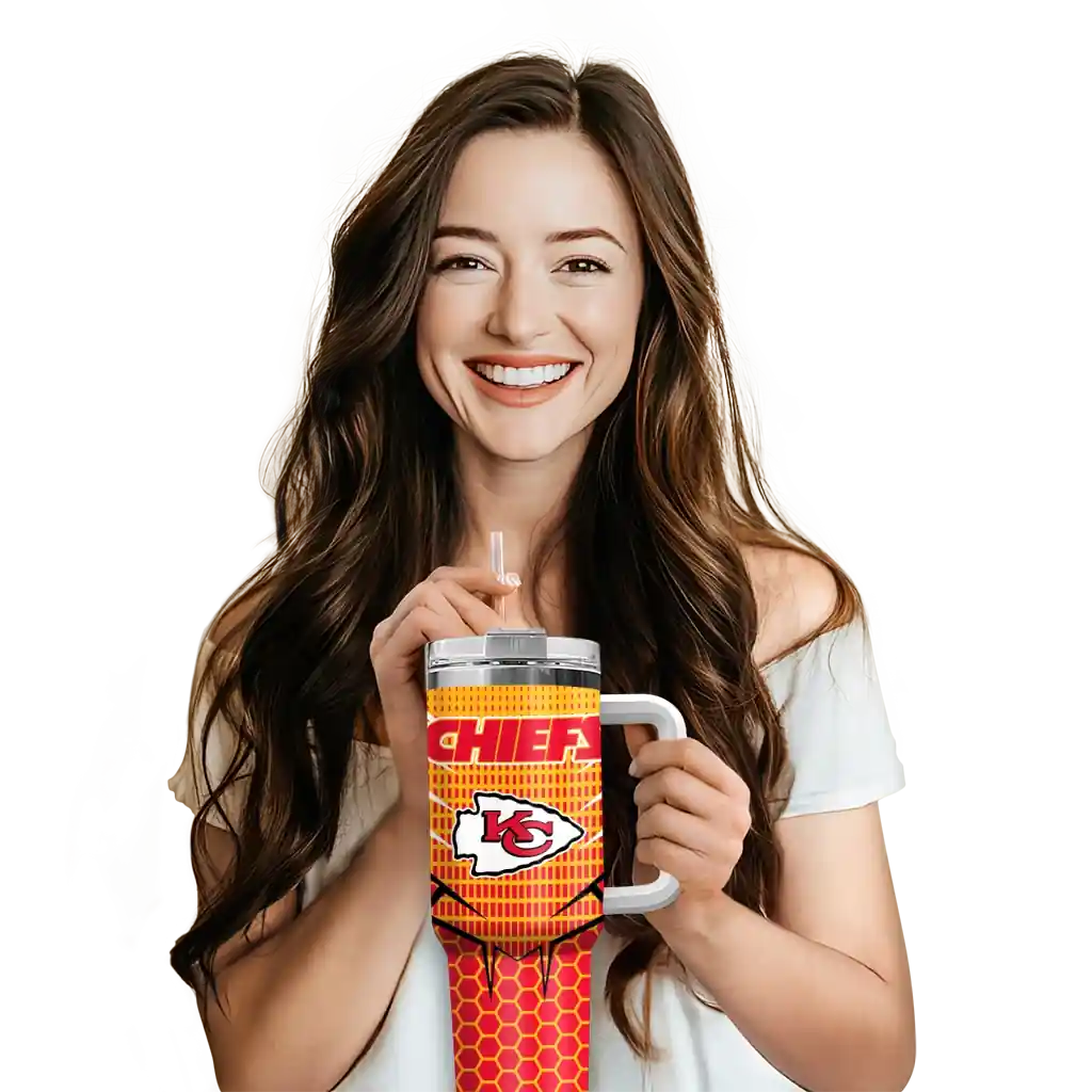 Personalized Kansas City Chiefs Hex Texture Red 40Oz Tumbler, Stanley Cup Tumbler - Image 6