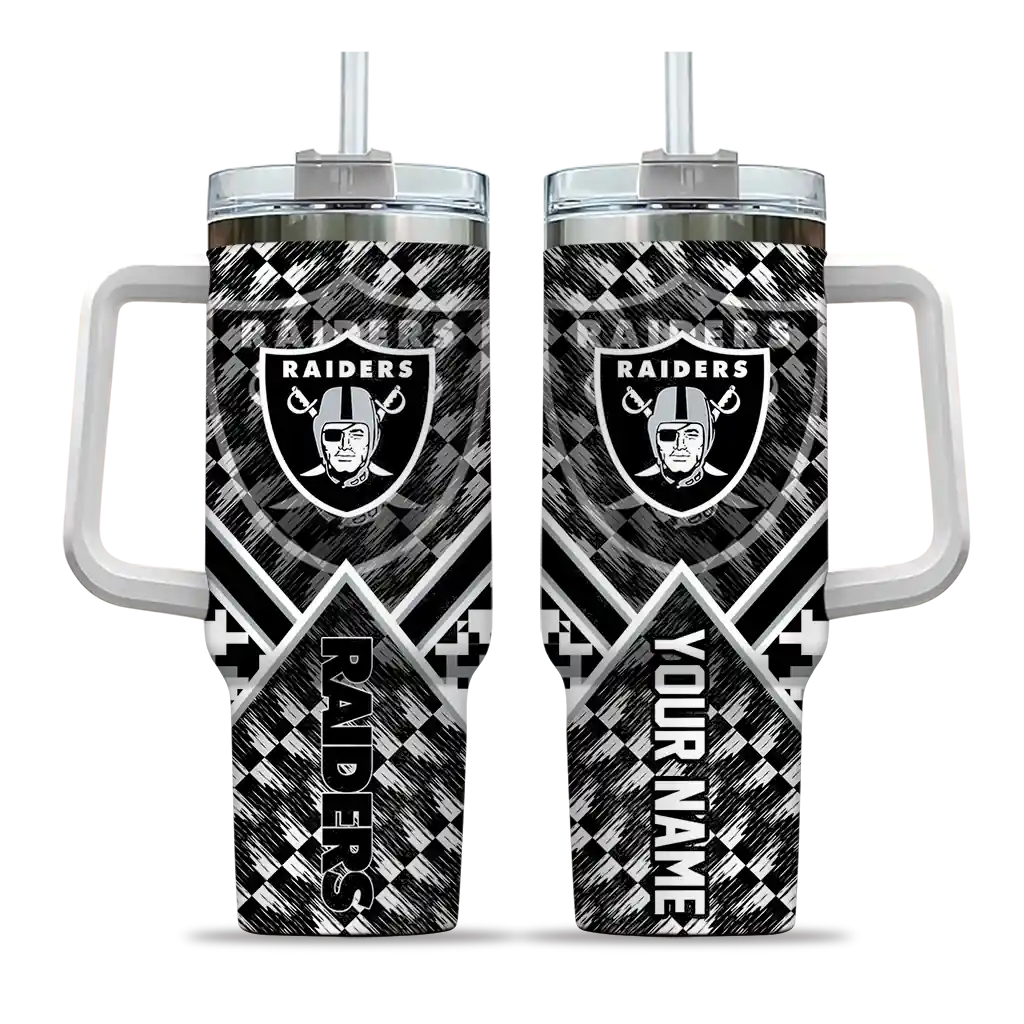 Personalized Las Vegas Raiders Chevron Angle Black 40Oz Tumbler, Stanley Cup Tumbler