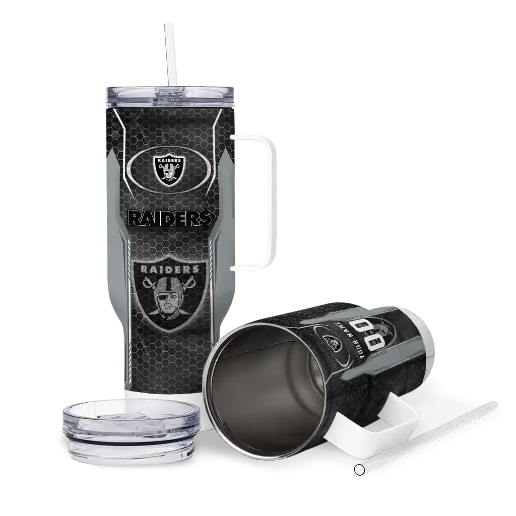Personalized Las Vegas Raiders Hexagon Armor Black 40Oz Tumbler, Stanley Cup Tumbler - Image 3