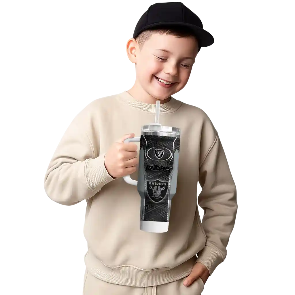 Personalized Las Vegas Raiders Hexagon Armor Black 40Oz Tumbler, Stanley Cup Tumbler - Image 4