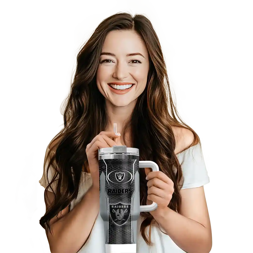 Personalized Las Vegas Raiders Hexagon Armor Black 40Oz Tumbler, Stanley Cup Tumbler - Image 6