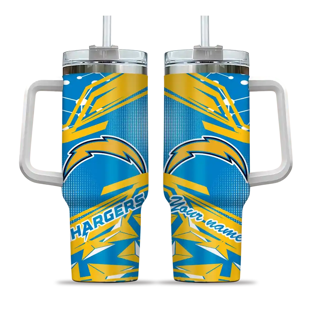 Personalized Los Angeles Chargers Abstract Paths Blue 40Oz Tumbler, Stanley Cup Tumbler