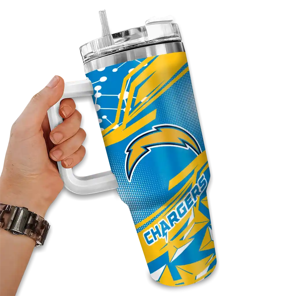 Personalized Los Angeles Chargers Abstract Paths Blue 40Oz Tumbler, Stanley Cup Tumbler - Image 2