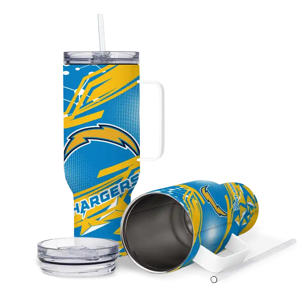 Personalized Los Angeles Chargers Abstract Paths Blue 40Oz Tumbler, Stanley Cup Tumbler - Image 3